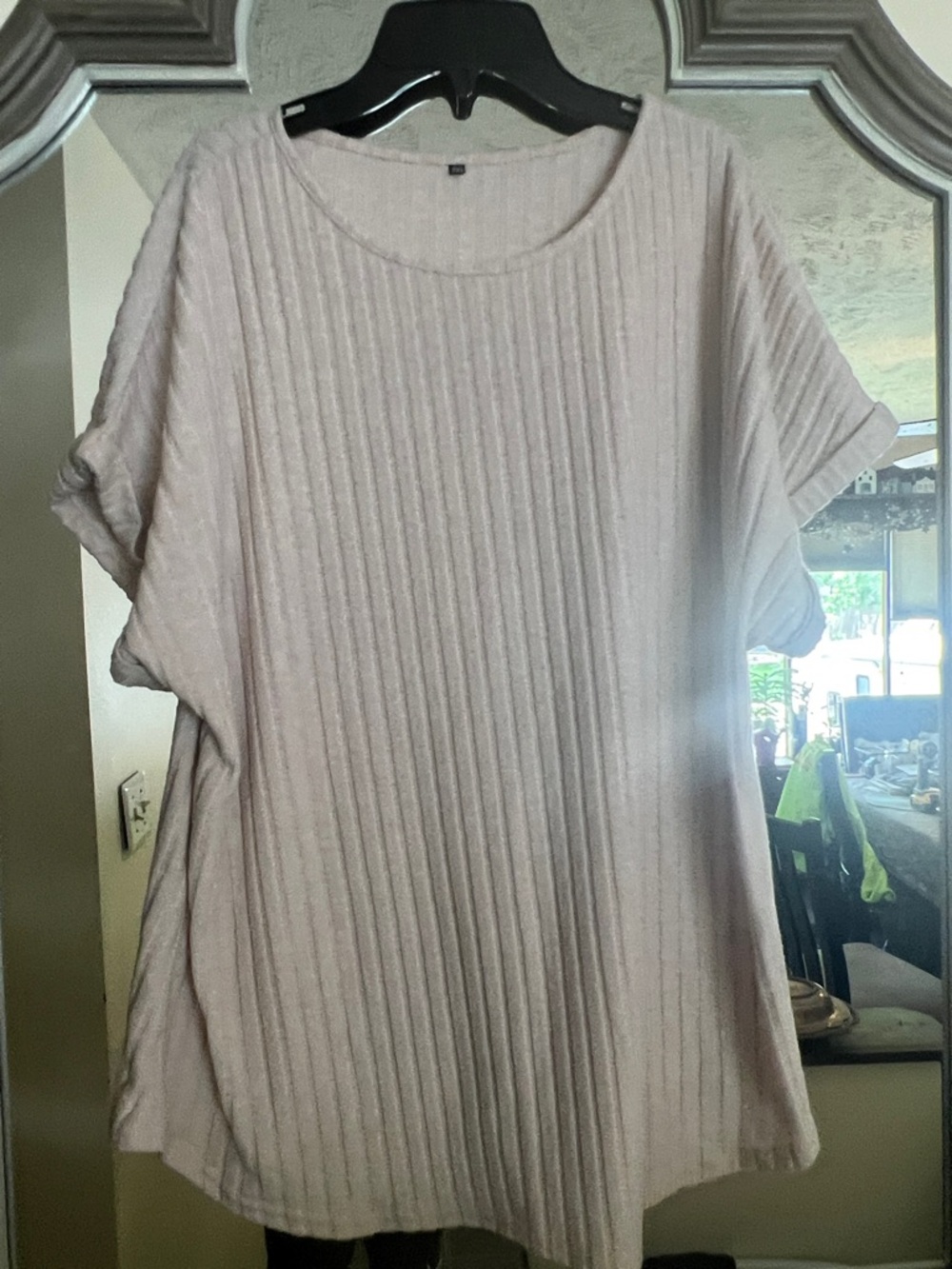 Women's Oversized Ribbed Short Sleeve Top - crème color